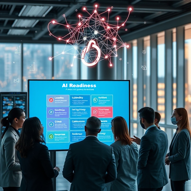 Executives evaluating AI readiness in a team meeting.
