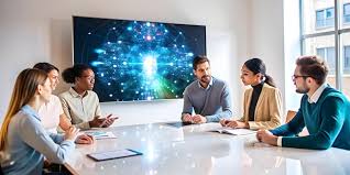 AI training session with employees engaging in collaborative problem-solving.